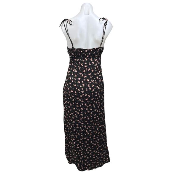 Urban Outfitters Kiss The Sky Black Floral Slit Bustier Cami Midi Slip Dress XS - Picture 3 of 6